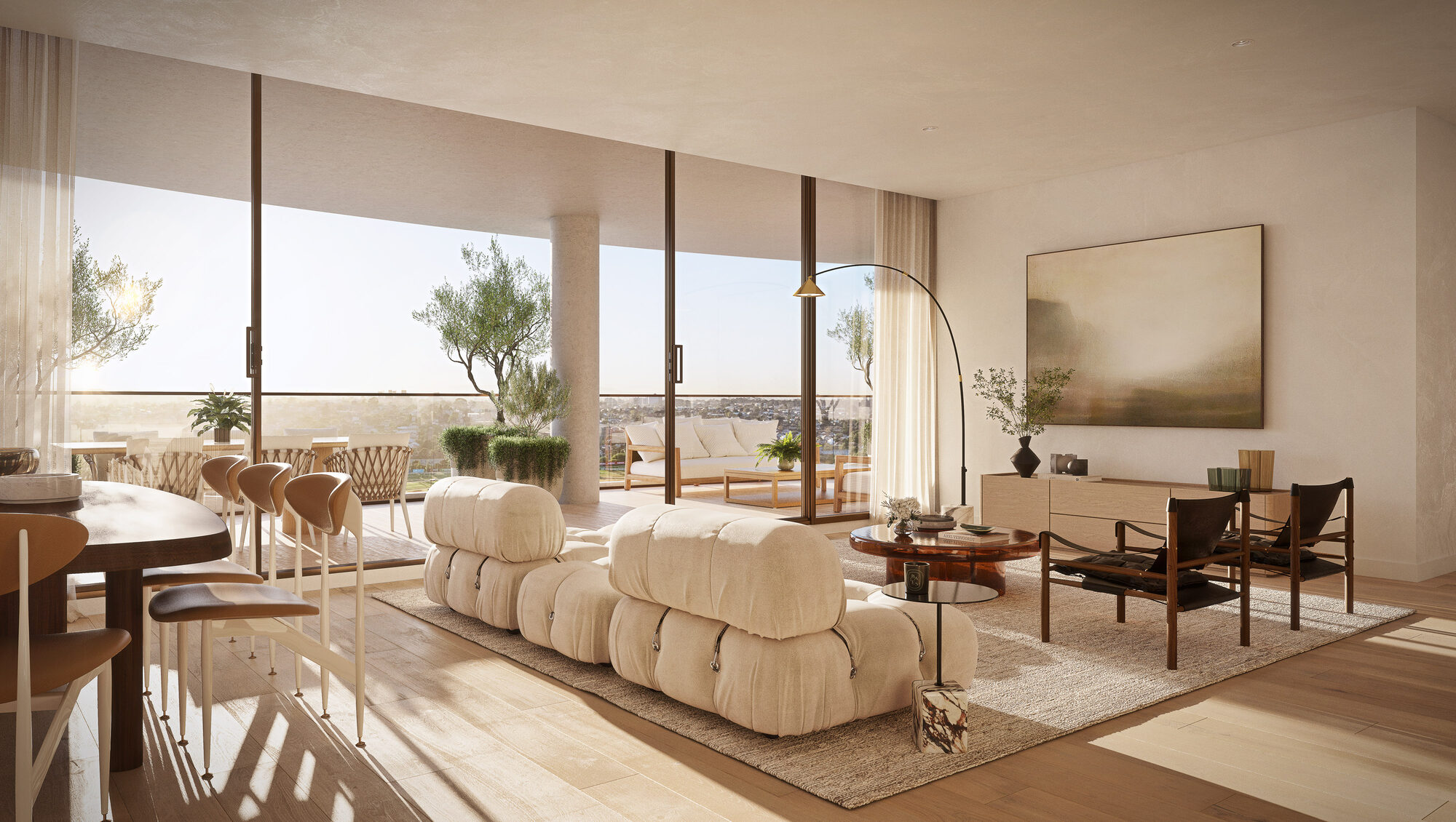Track facing living and dining room at The Eveline, artist impression